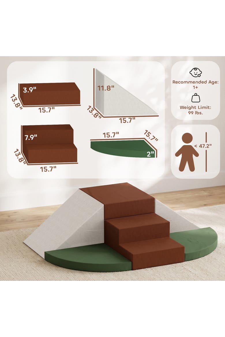 Toddlers Foam Climbing Blocks with Velvet Fabric, 8 Piece Baby Climbing Toys with 28D High-Density Foam, Non-Slip Design Brown, Alternate, color, Brown