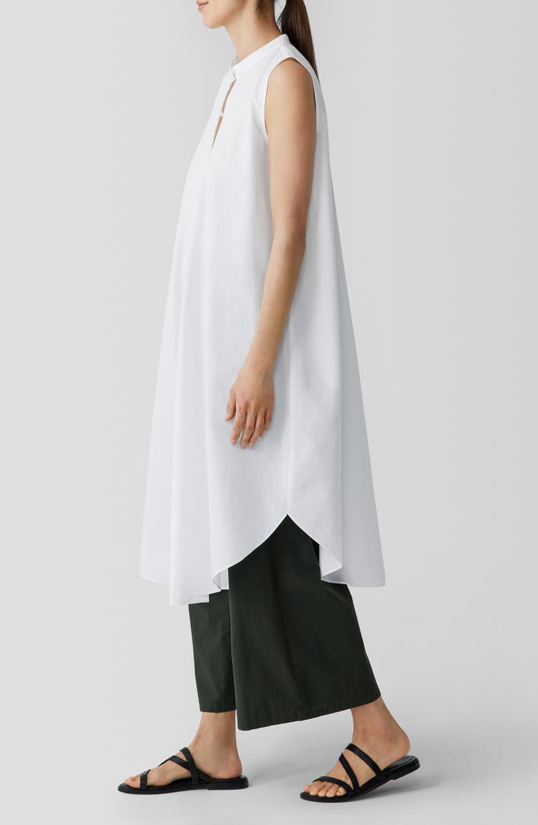 Eileen Fisher Band Collar Organic Cotton Midi Shirtdress, Alternate, color, White