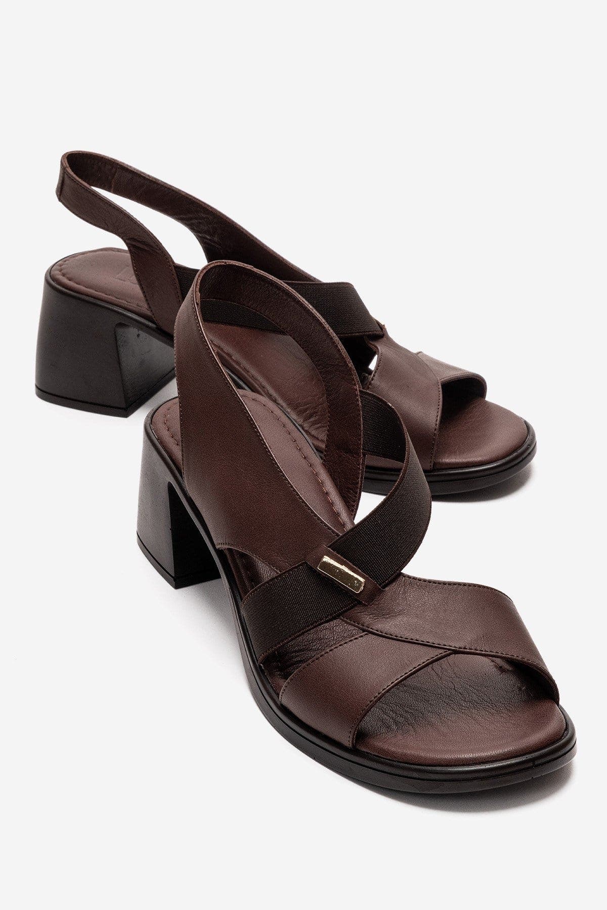 Crina Elasticated Leather Chunky Heel Sandal, Main, color, Brown