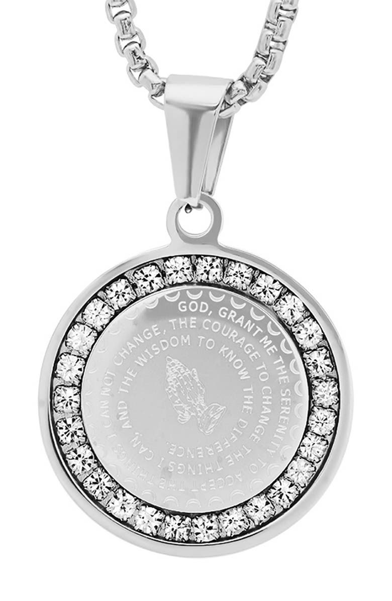 HMY JEWELRY The Serentiy Prayer Crystal Pendant Necklace, Main, color, Metallic