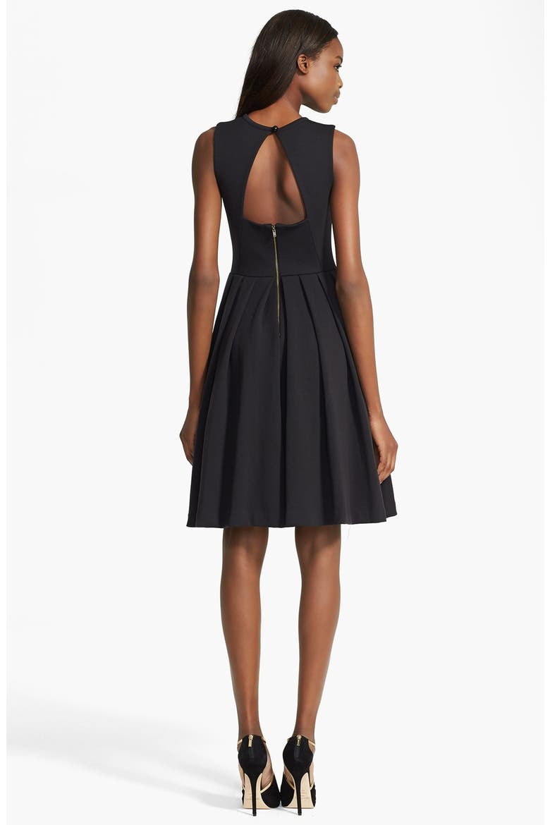 Pleated Fit & Flare Dress, Alternate, color, BLACK