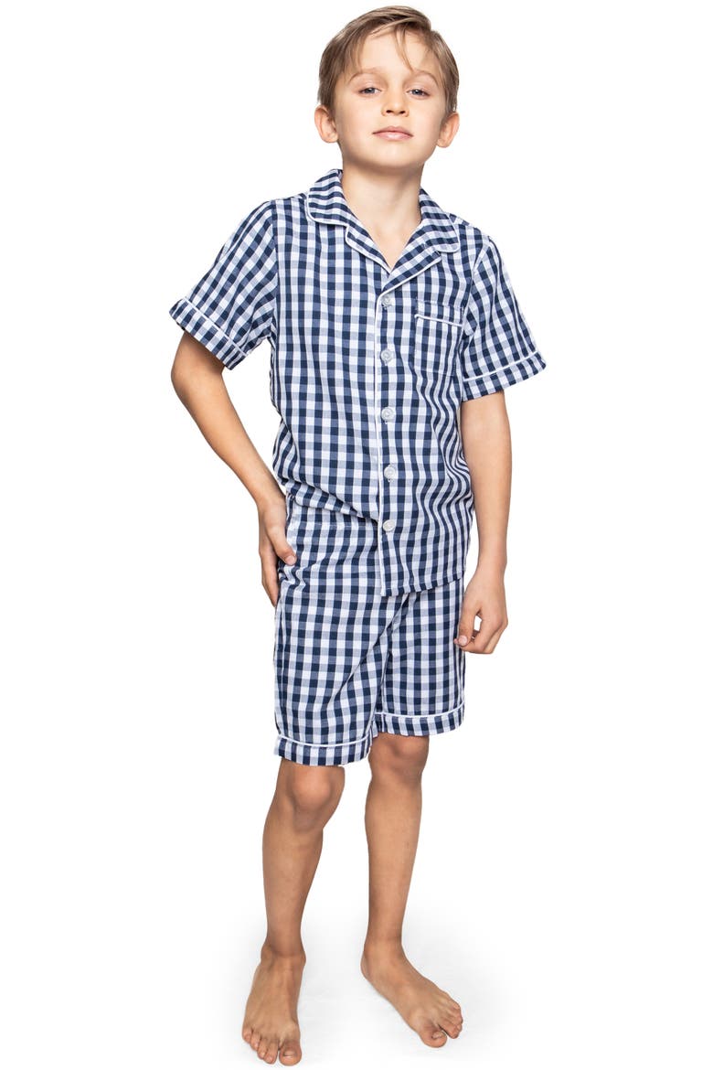 Kids' Gingham Two-Piece Short Pajamas, Alternate, color, NAVY