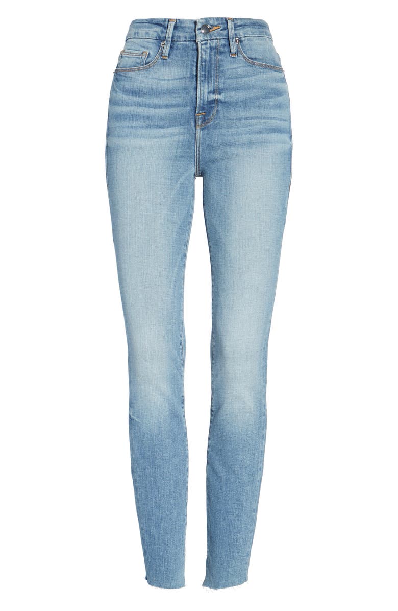 Good American Good Legs High Waist Cascade Hem Skinny Jeans, Alternate, color, 