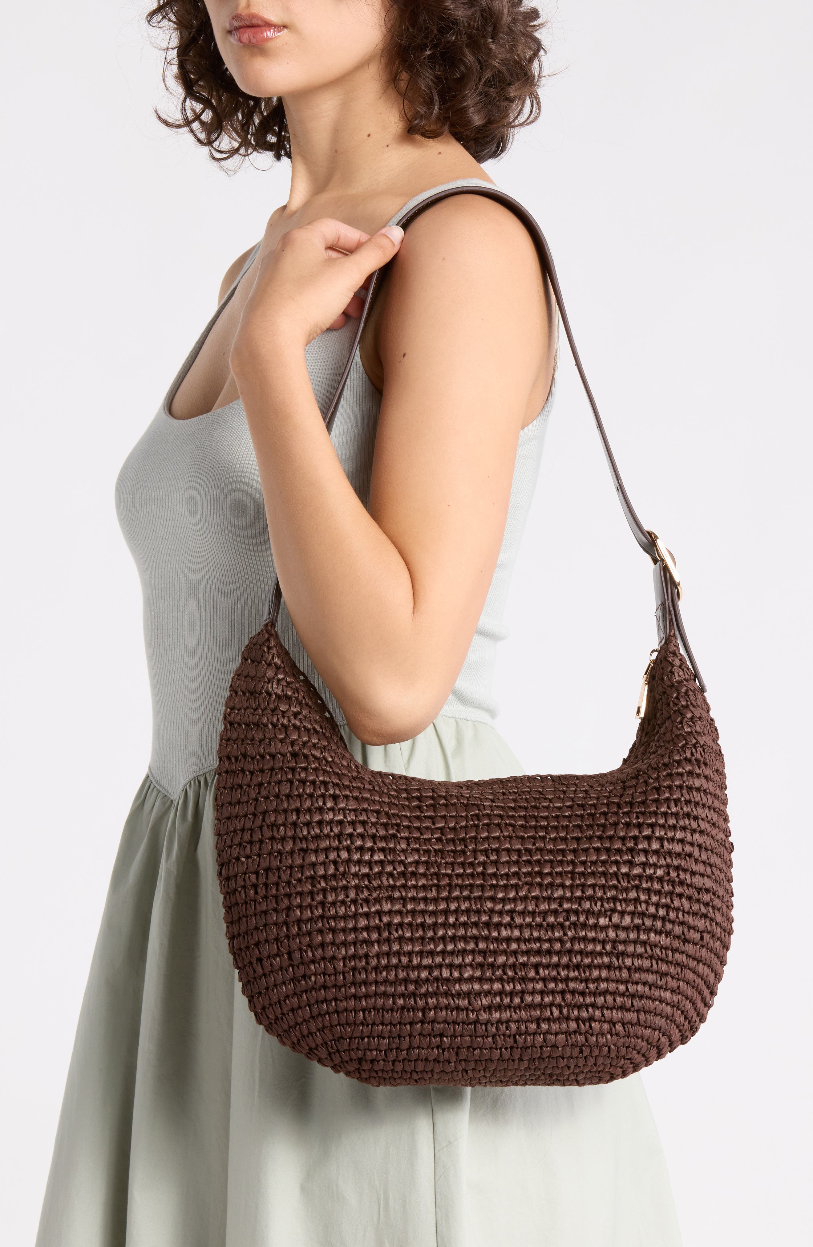 URBAN EXPRESSIONS HANDBAGS Straw Hobo Bag, Alternate, color, Coffee