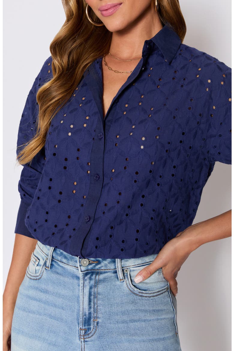 Garden Stroll Floral Eyelet Button-Up Shirt (Nordstrom Exclusive), Alternate, color, NAVY