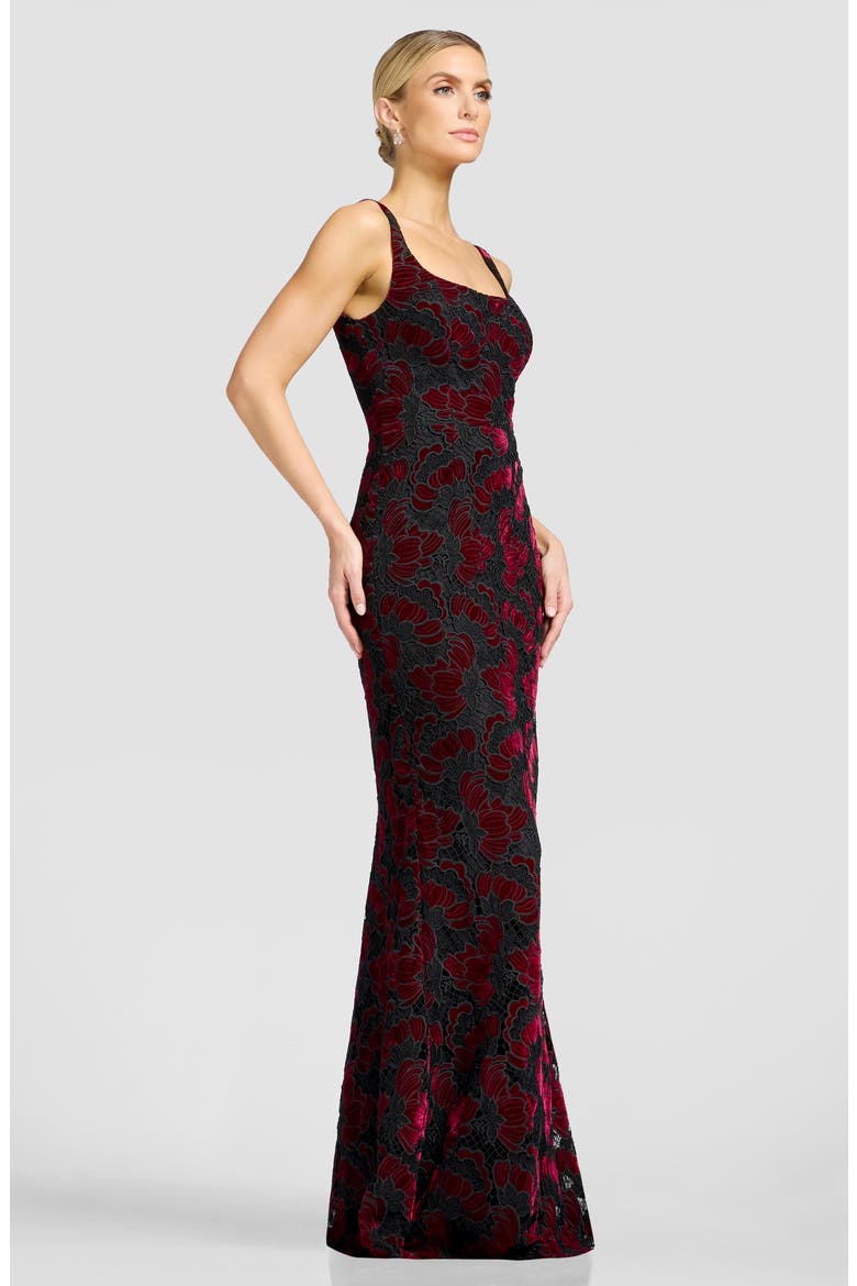 Lorena Floral Velvet Sleeveless Gown, Alternate, color, BURGUNDY MULTI