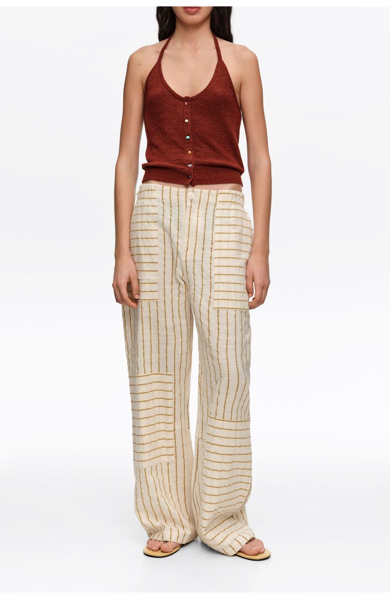 Bimba y Lola Ocher Cotton Patchwork Jogger Trousers With Stripes, Main, color, Mustard