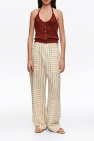 Bimba y Lola Ocher Cotton Patchwork Jogger Trousers With Stripes