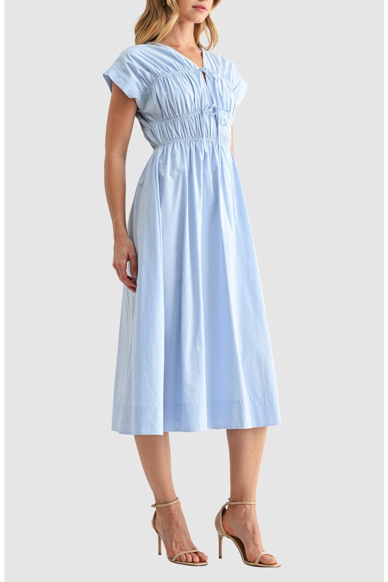 Ruched Tie Front Midi Dress, Alternate, color, LIGHT BLUE