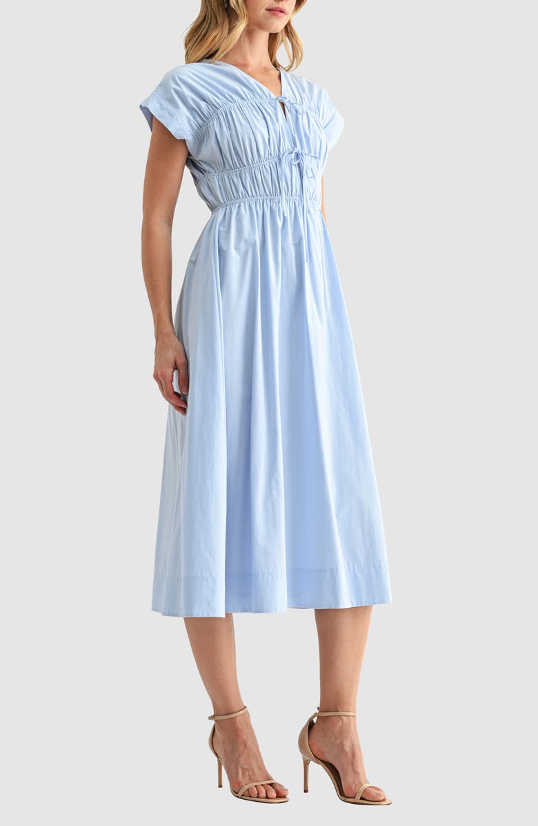 Lush Ruched Tie Front Midi Dress, Alternate, color, Light Blue