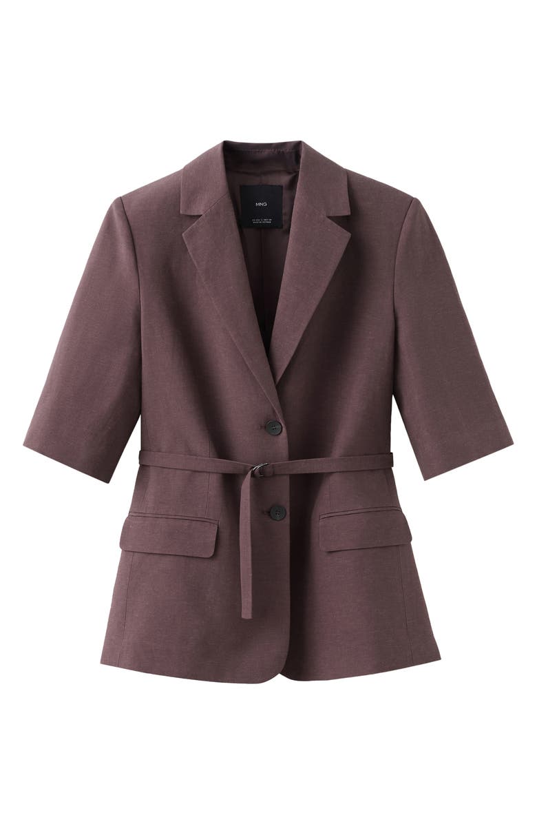 MANGO Argelia Belted Short Sleeve Blazer, Alternate, color, Purple