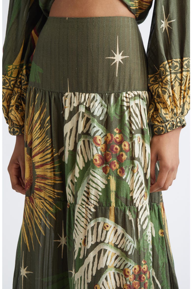 Relatos de mi Tierra Print Silk & Cotton Dobby Tiered Skirt, Alternate, color, GREEN / YELLOW