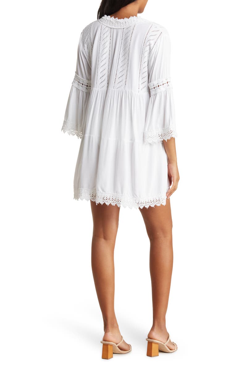 BOHO ME Eyelet Lace Inset Tunic Coverup, Alternate, color, White