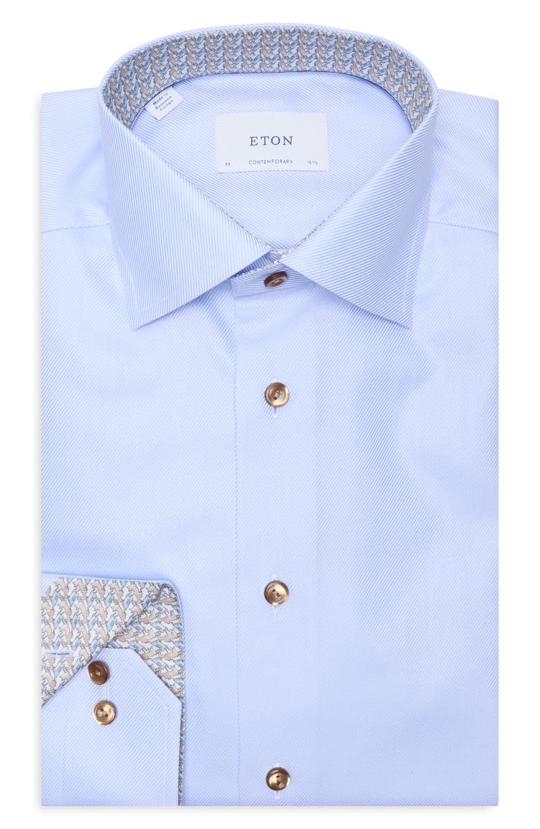 Eton Geometric Texture Twill Dress Shirt, Main, color, Light Blue