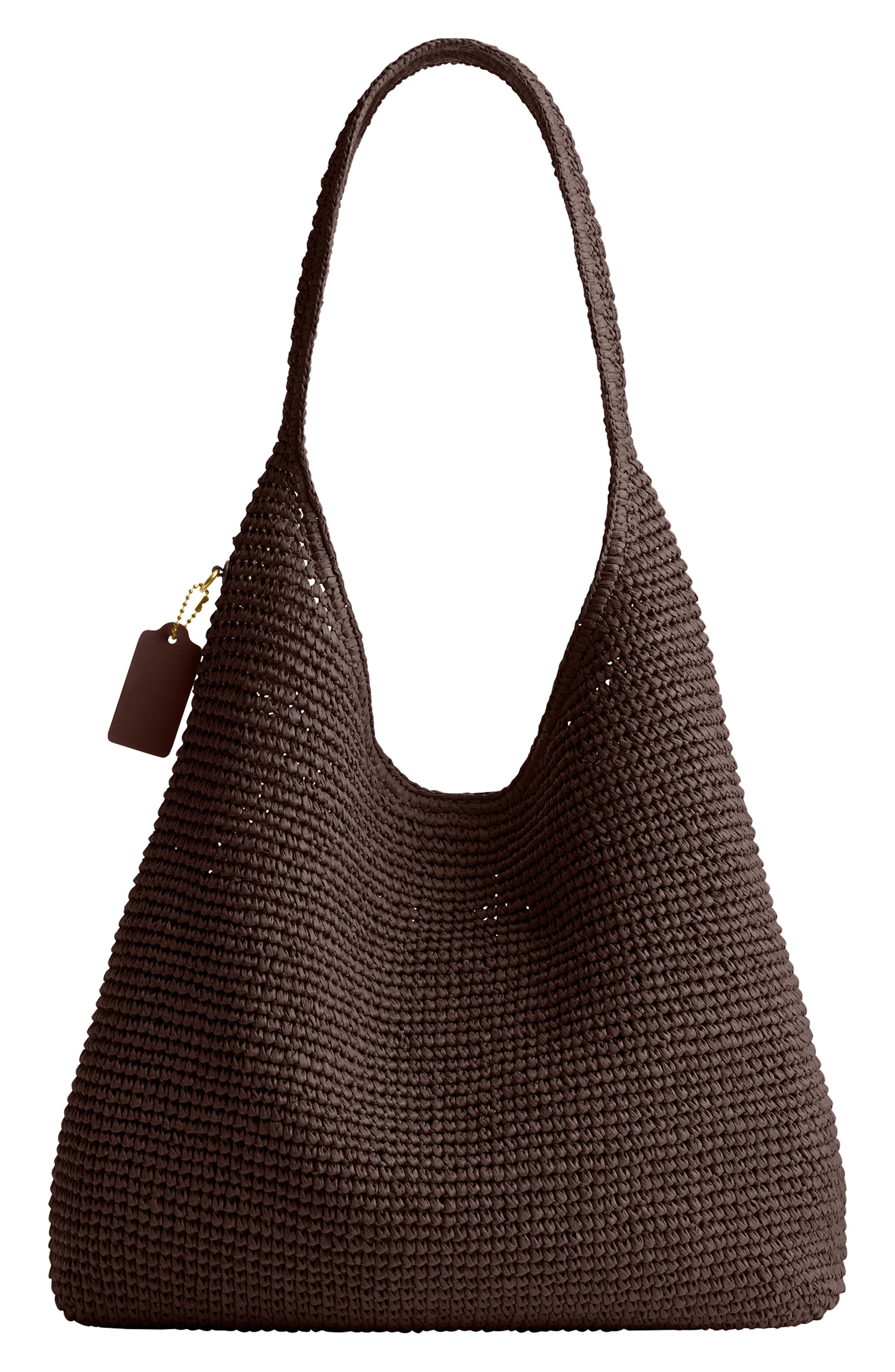 COACH Brooklyn Straw Shoulder Bag, Alternate, color, Maple