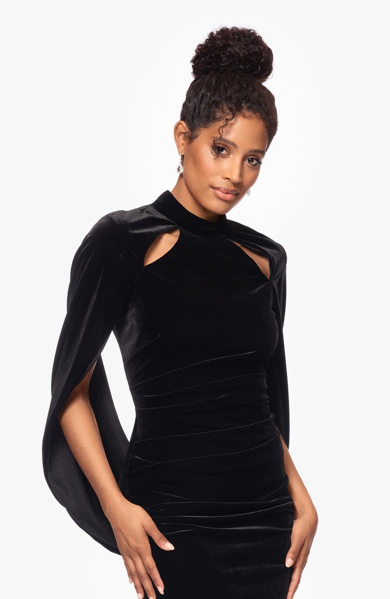 Betsy & Adam Cutout Capelet Velvet Cocktail Dress, Alternate, color, 