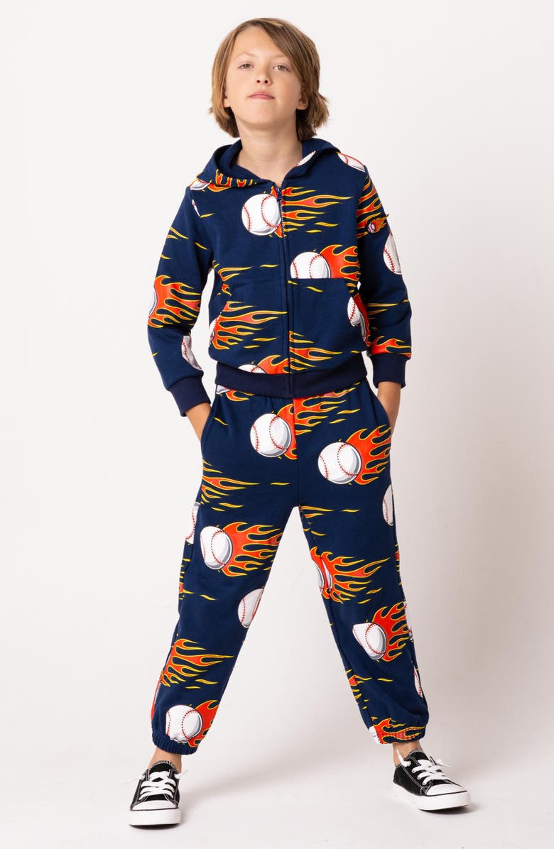 CALONIE Kids' Flaming Baseball Print Fleece Sweatpants, Alternate, color, 