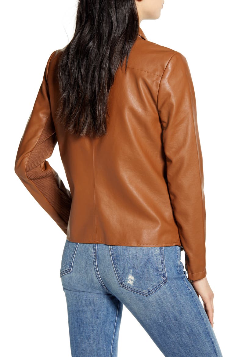 BB Dakota Gabrielle Faux Leather Asymmetrical Jacket, Alternate, color, SADDLE BROWN