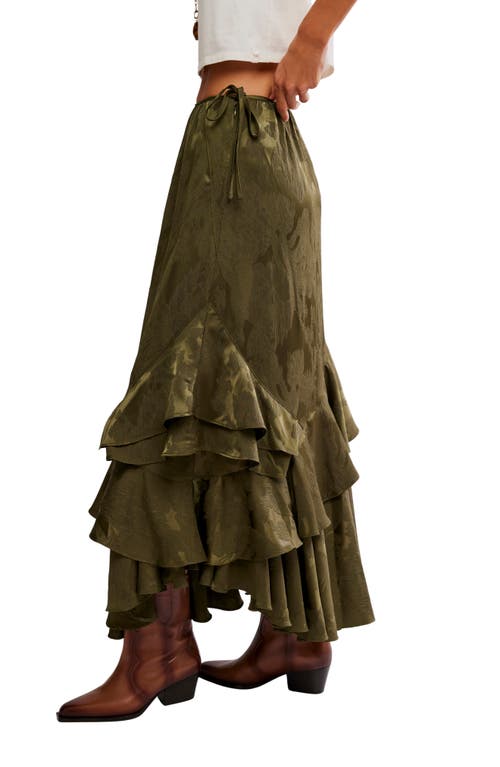 Free People Promenade Jacquard Ruffle Maxi Skirt In Green