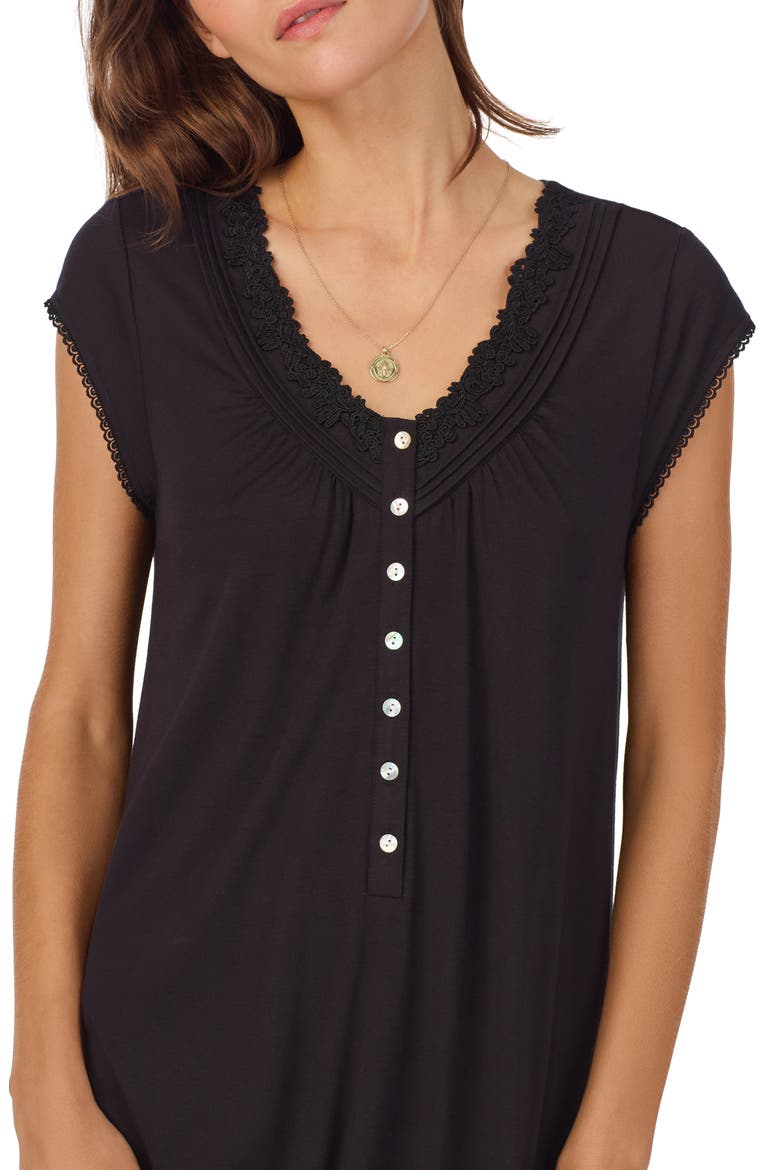 Lace Trim Sleep Shirt, Alternate, color, BLACK