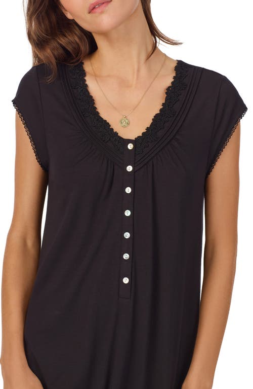Eileen West Ruffle Lace Trim Jersey Nightgown In Black