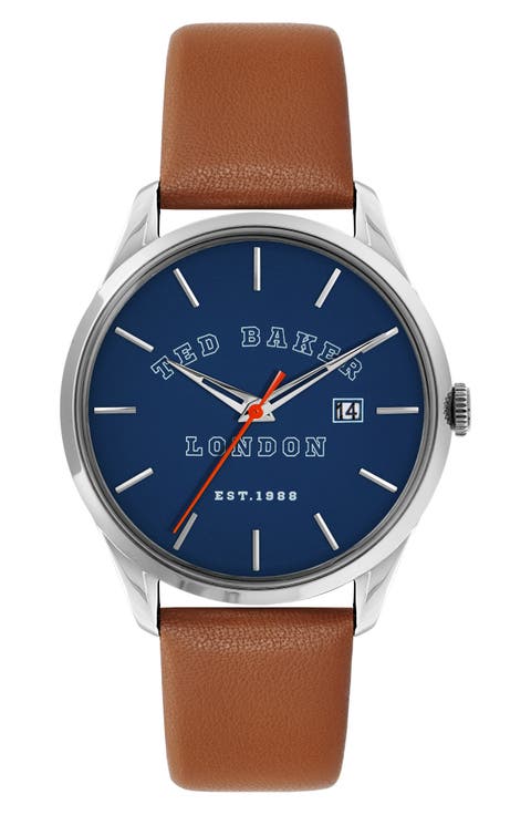Leytonn Leather Strap Watch, 40mm