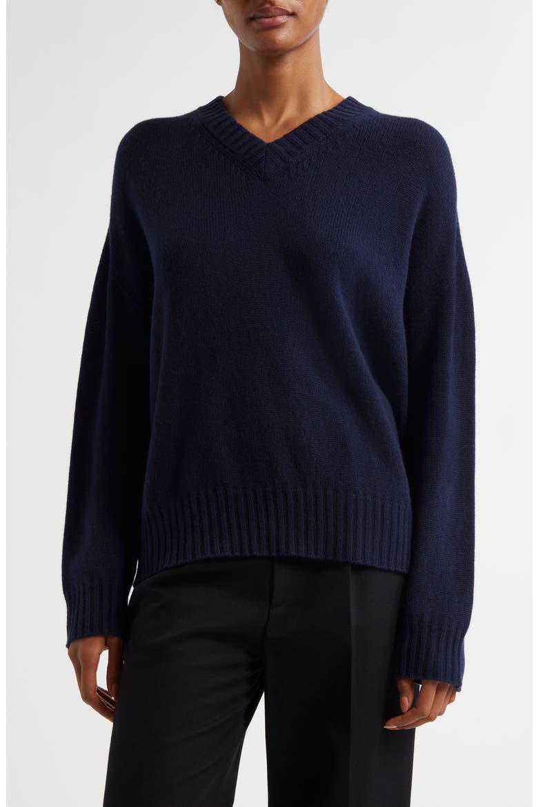 V-Neck Wool & Cashmere Sweater, Main, color, DARK NAVY