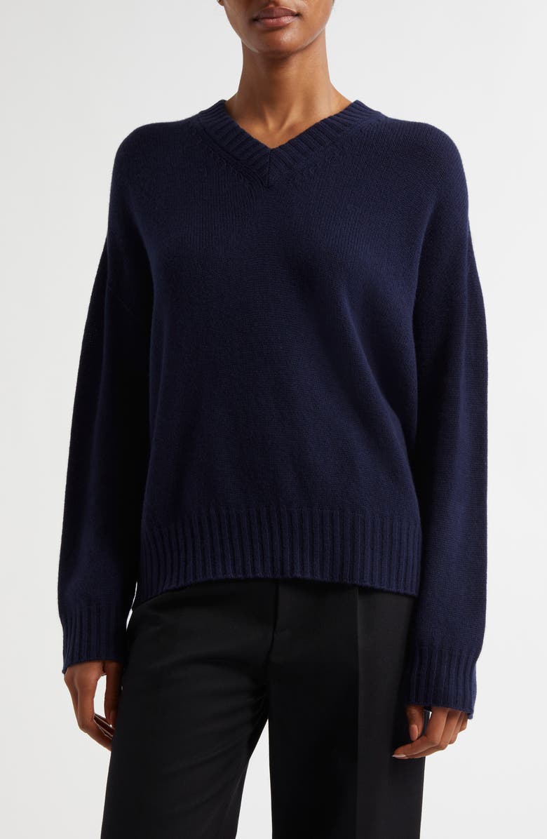 Emporio Armani V-Neck Wool & Cashmere Sweater, Main, color, Dark Navy