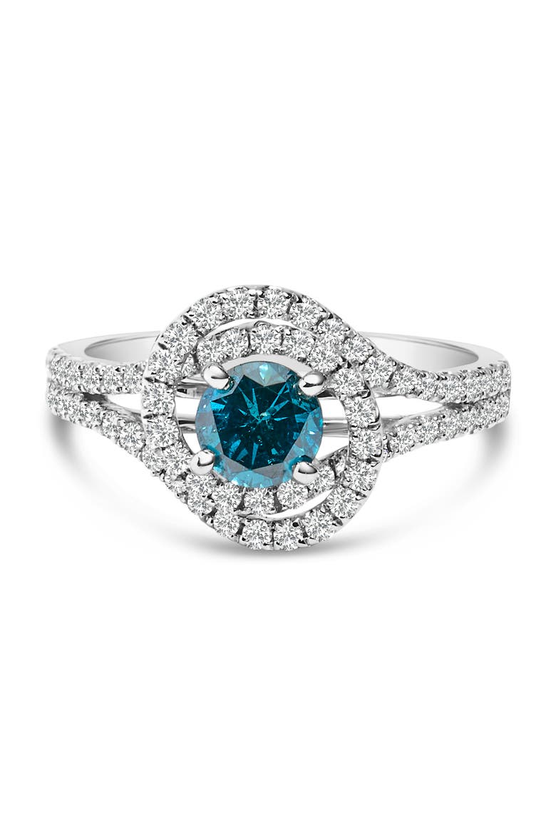 14K White Gold 1-1/3 Cttw White & Blue Diamond Cocktail Ring, Main, color, White