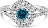 Haus of Brilliance 14K White Gold 1-1/3 Cttw White & Blue Diamond Cocktail Ring