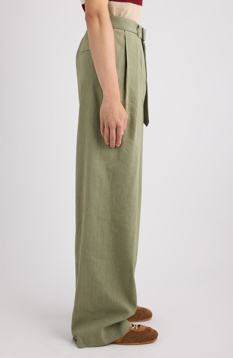 Dries Van Noten Preaches Belted Pleated Wide Leg Linen Blend Pants, Alternate, color, Pistache
