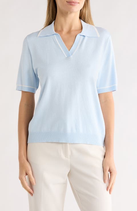 Tipped Johnny Collar Polo Sweater