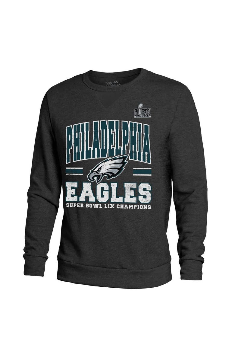 Majestic Threads Men's Majestic Threads Black Philadelphia Eagles Super Bowl LIX Champions Big Chalk Stripe Tri-Blend Fleece Sweatshirt, Alternate, color, 