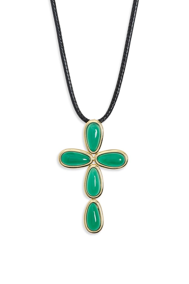 Stone Cross Cord Necklace, Alternate, color, GOLD