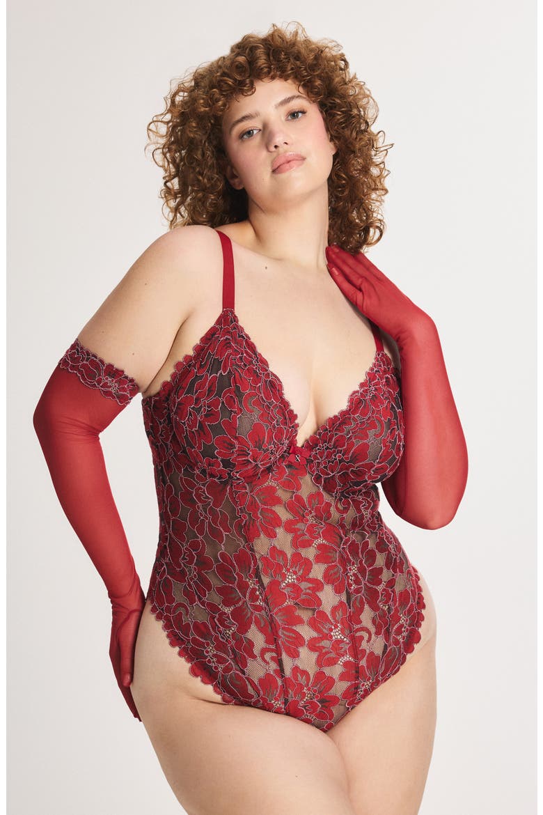 Floral Corded Lace Opera Gloves, Alternate, color, RED COGNAC