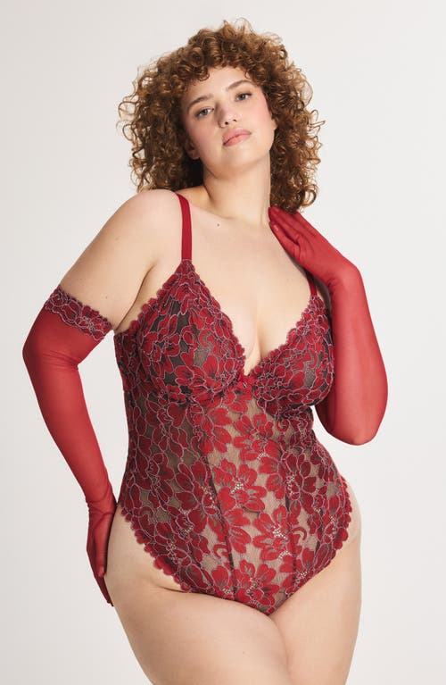 Savage X Fenty Floral Corded Lace Opera Gloves In Red