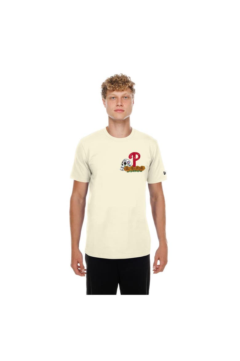 Men's New Era Natural Philadelphia Phillies Dia de los Muertos Sugar Skull T-Shirt, Main, color, Natural