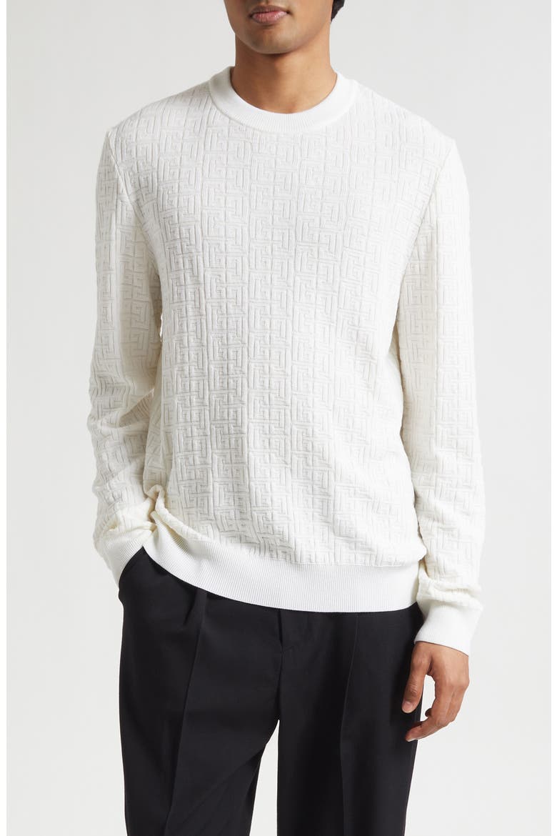 Monogram Jacquard Merino Wool Blend Sweater, Main, color, 0KA NATURAL