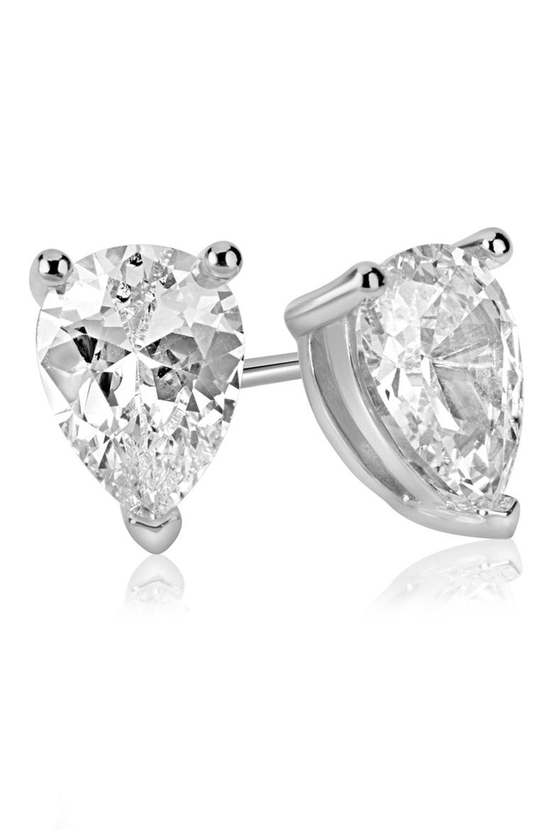 Gold Plated Pear Shape CZ Stud Earrings, Main, color, WHITE