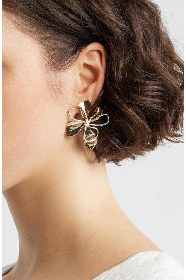 Crystal Center Open Petal Earrings, Alternate, color, GOLD- SILVER