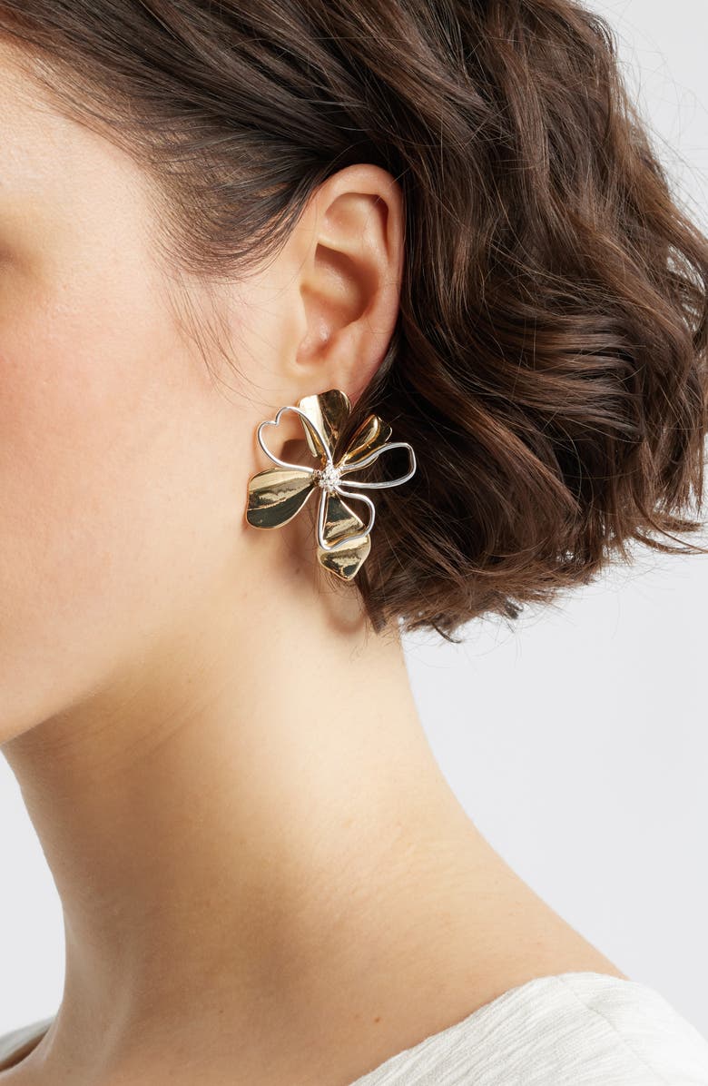 Nordstrom Crystal Center Open Petal Earrings, Alternate, color, Gold- Silver