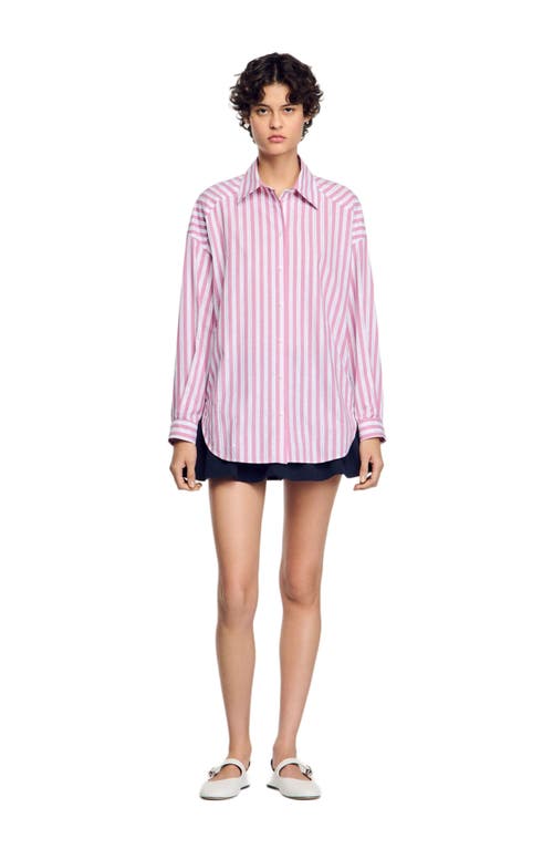 Sandro Embellished Striped Shirt In Pink