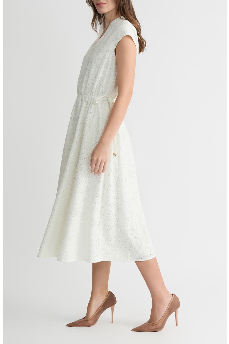 Eyelet Cap Sleeve Midi Dress, Alternate, color, VANILLA ICE