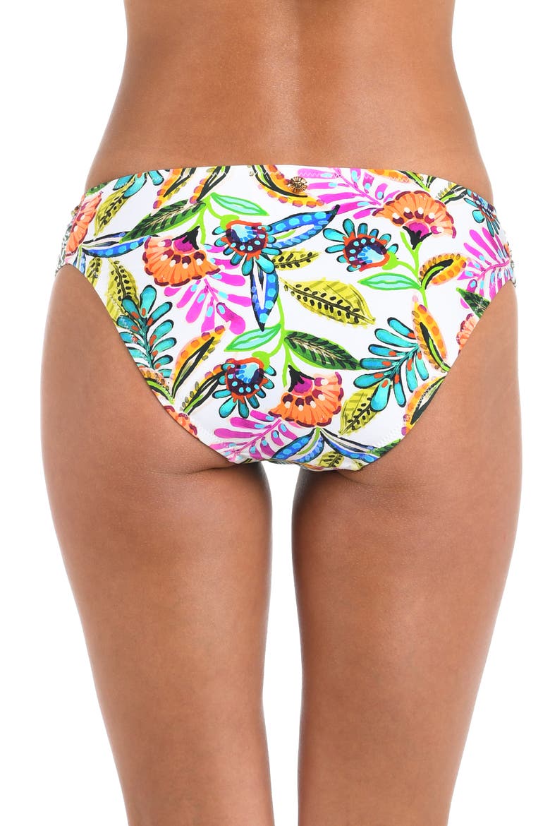 Jungle Shirred Side Bikini Bottoms, Alternate, color, WHITE MULTI
