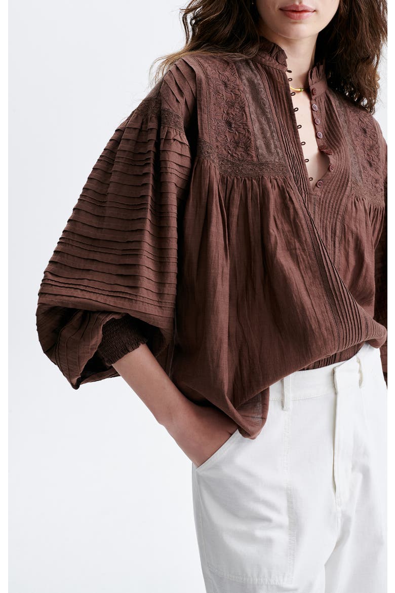 Dahlia High Neck Lace Blouse, Alternate, color, Marron