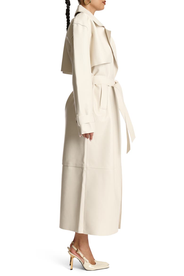 Faux Leather Trench Coat, Alternate, color, BONE