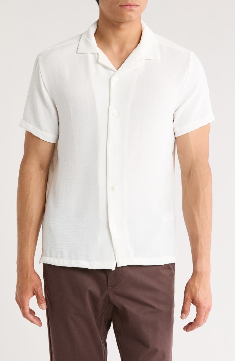 DENIM AND FLOWER White Textured Woven Camp Shirt, Main, color,