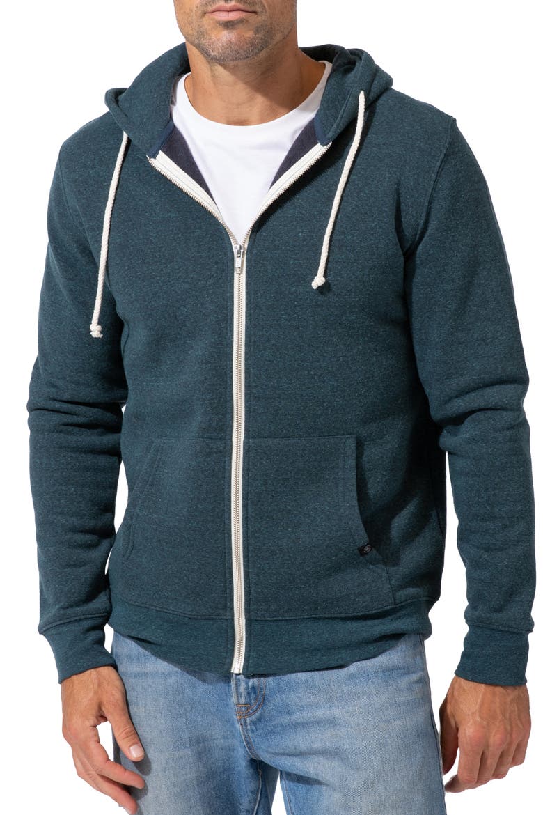Trim Fit Heathered Fleece Zip Hoodie, Main, color, HEATHER MALLARD