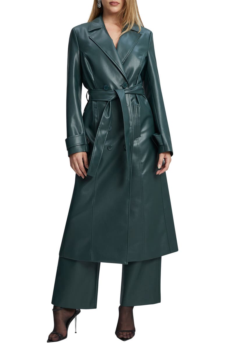 Bardot Double Breasted Faux Leather Trench Coat, Main, color,