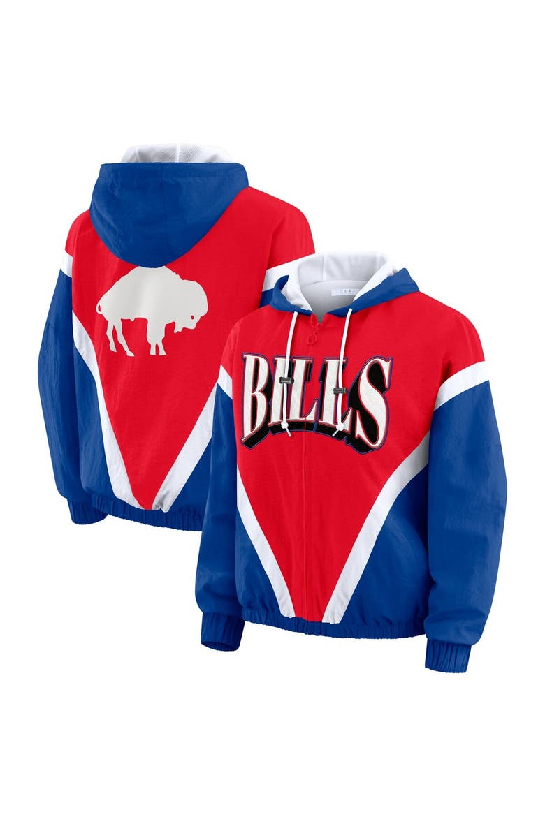 Women's WEAR by Erin Andrews Red/Royal Buffalo Bills Retro Crinkle Full-Zip Hoodie Windbreaker, Main, color, Red